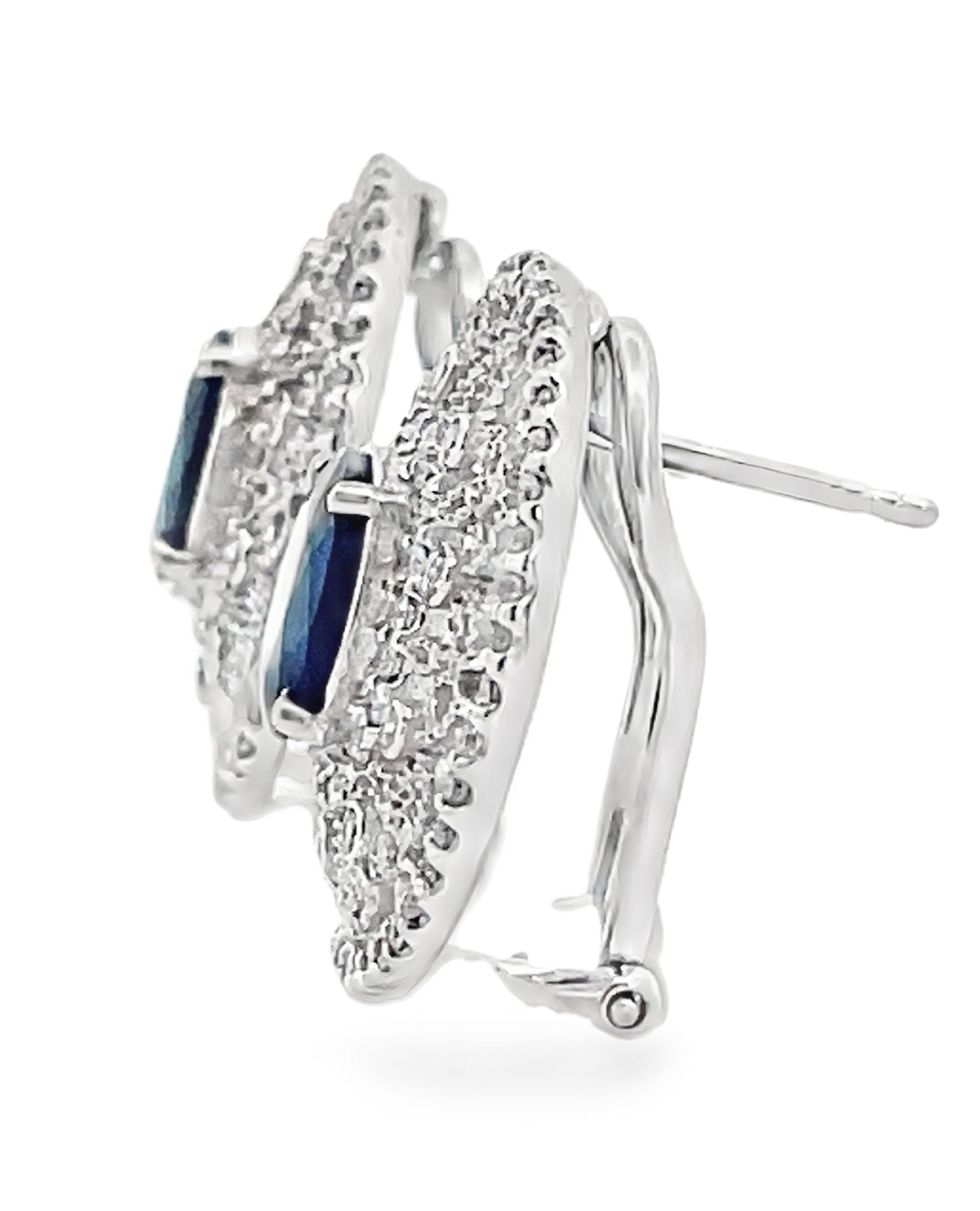 14K White Gold Diamond and Oval Sapphire Earrings