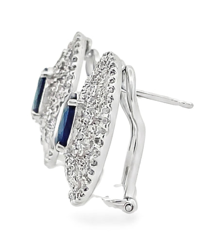 14K White Gold Diamond and Oval Sapphire Earrings