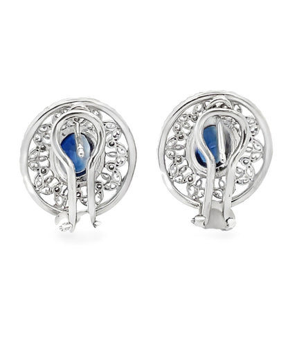 14K White Gold Diamond and Oval Sapphire Earrings