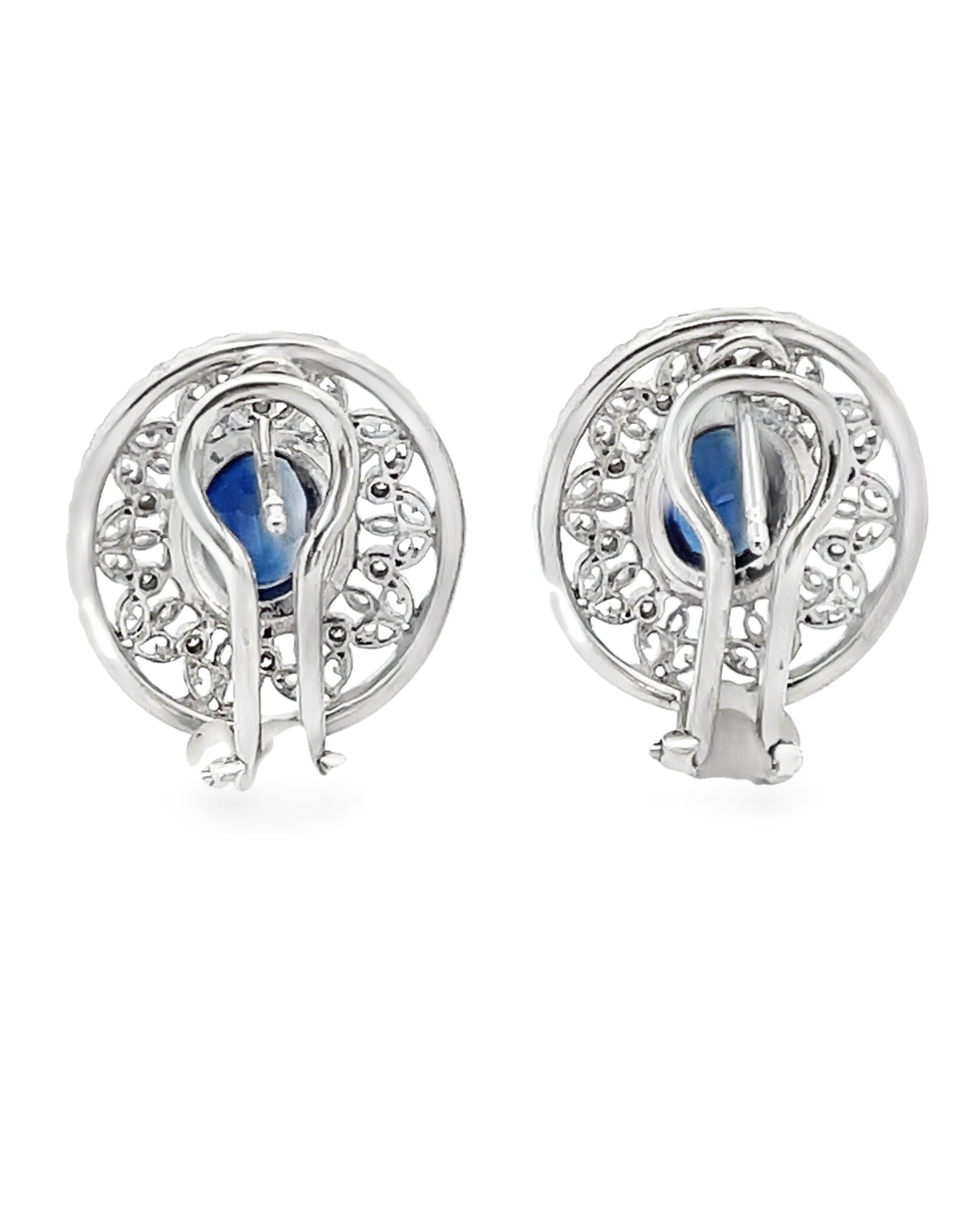 14K White Gold Diamond and Oval Sapphire Earrings