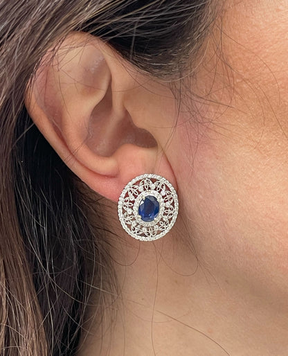 14K White Gold Diamond and Sapphire Earrings