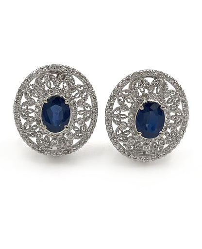 14K White Gold Diamond and Sapphire Earrings