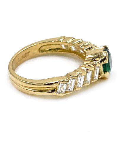 18K Yellow Gold Emerald Ring with Baguette Diamonds