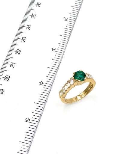 18K Yellow Gold Emerald Ring with Baguette Diamonds