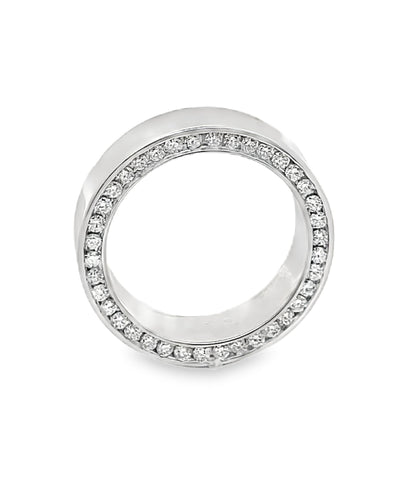 14K White Gold 7mm Wide Diamond Wedding Band- Size 10.5