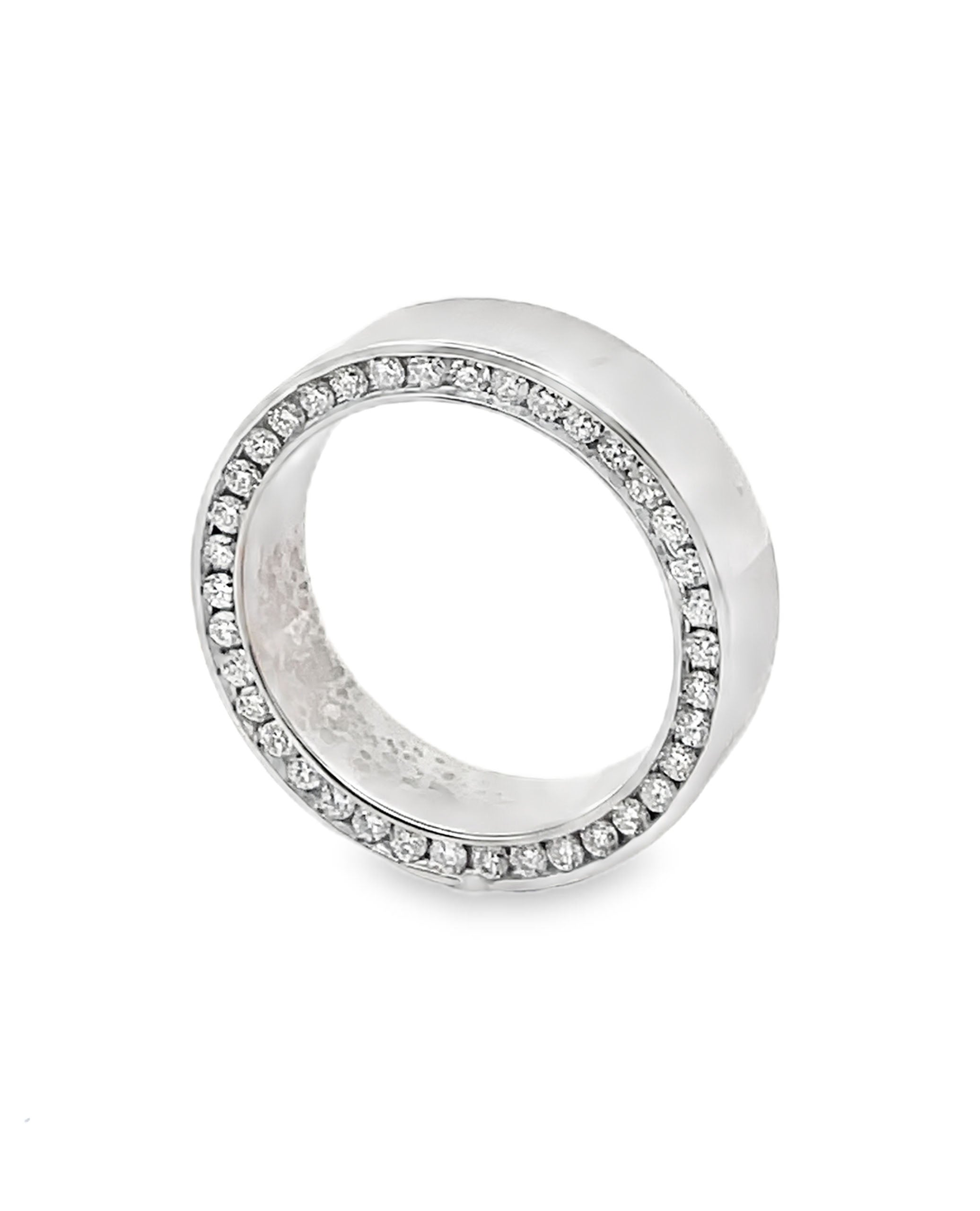14K White Gold 7mm Wide Diamond Wedding Band- Size 10.5