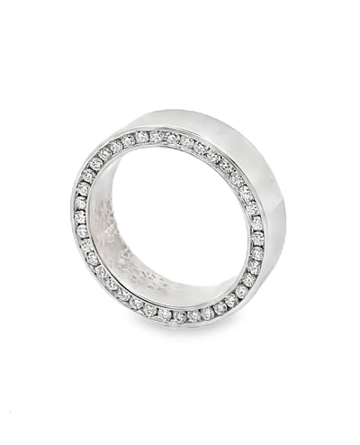 14K White Gold 7mm Wide Diamond Wedding Band- Size 10.5