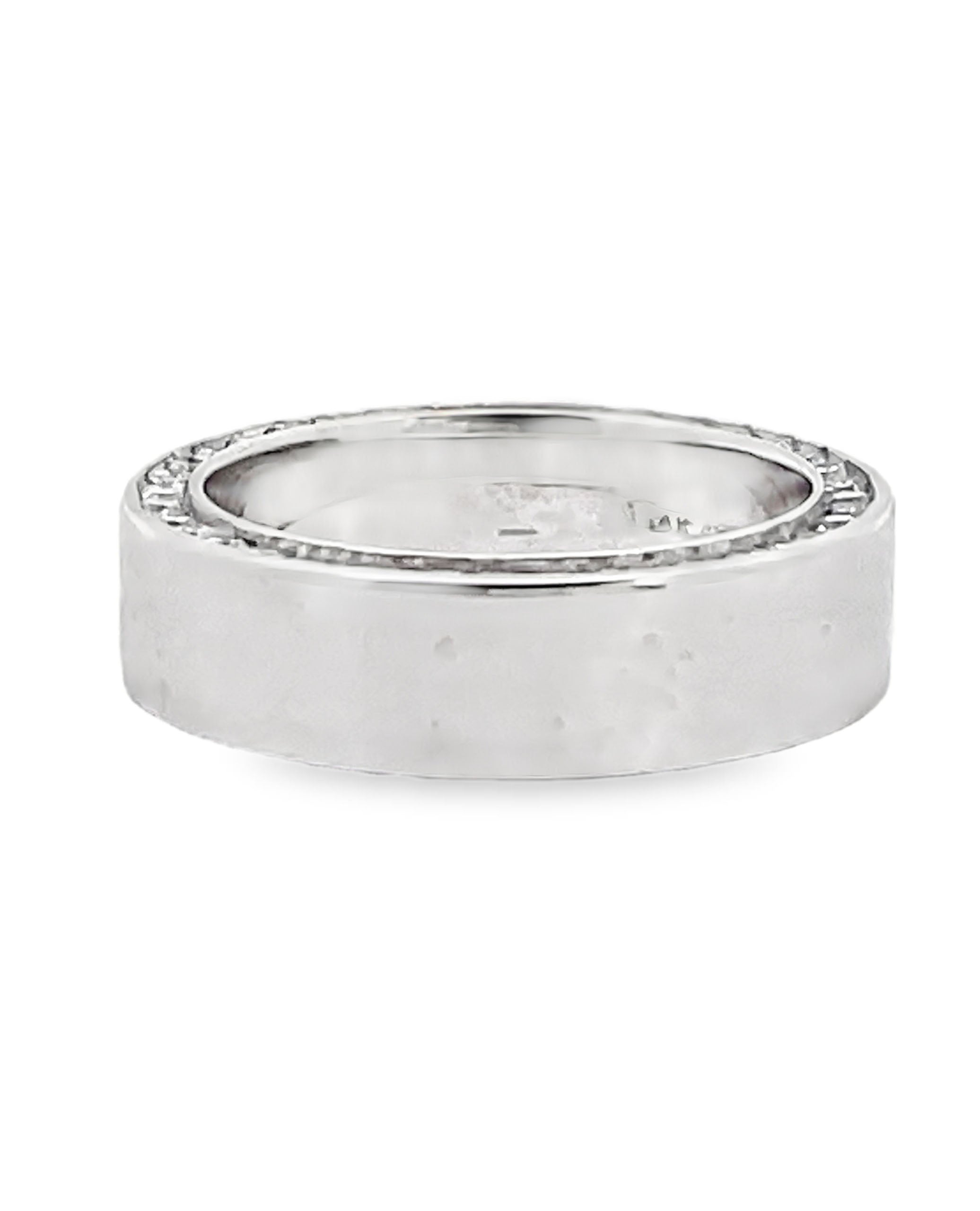 14K White Gold 7mm Wide Diamond Wedding Band- Size 10.5