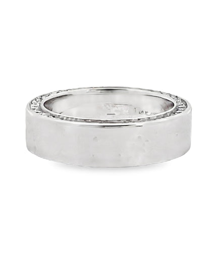 14K White Gold 7mm Wide Diamond Wedding Band- Size 10.5
