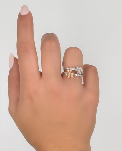 Simon G. LR2568 18K White and Rose Gold Double Flower Ring