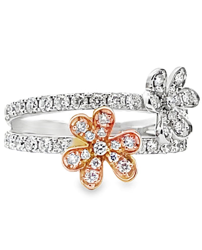 Simon G. LR2568 18K White and Rose Gold Double Flower Ring