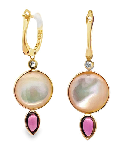 Olivia B. 14K Yellow Gold Mabe Pearl Dangle Earrings with Rhodolite Briolettes