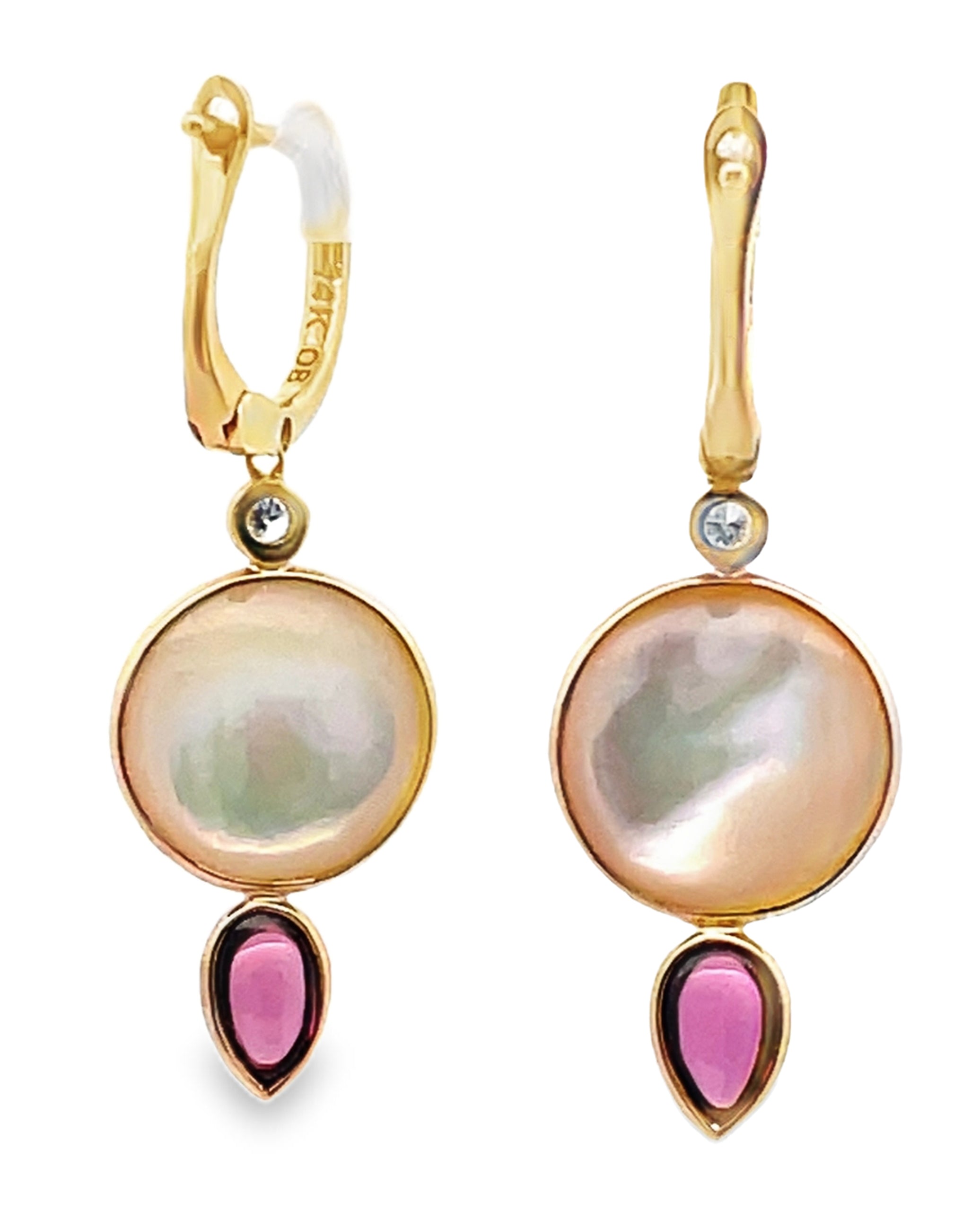 Olivia B. 14K Yellow Gold Mabe Pearl Dangle Earrings with Rhodolite Briolettes
