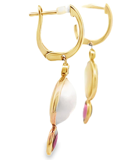 Olivia B. 14K Yellow Gold Mabe Pearl Dangle Earrings with Rhodolite Briolettes