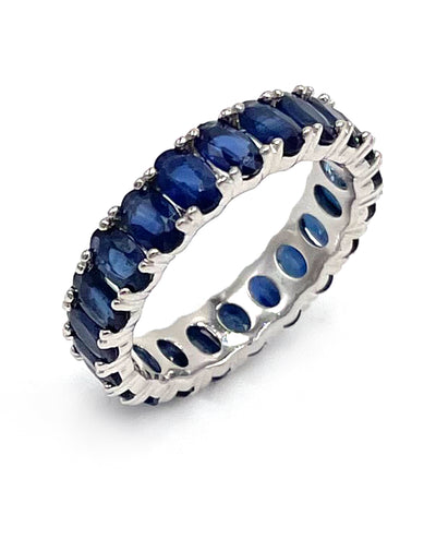 14K White Gold Oval Blue Sapphire Eternity Ring 5.29 Carats