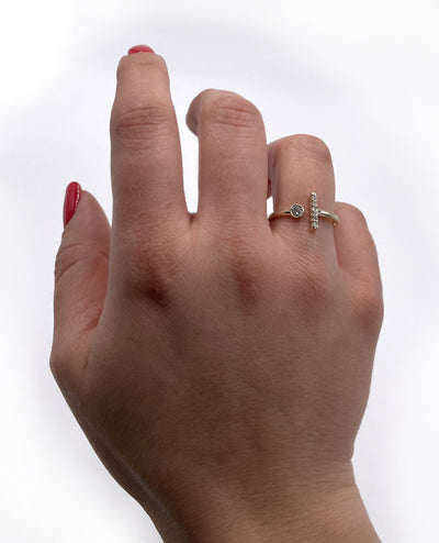 Open Ring with Diamond Bar 0.18 Carats in 14K Yellow Gold