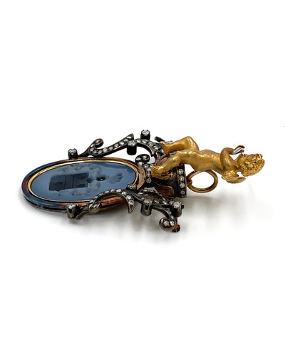 Pre-owned 18K Yellow Gold Intaglio and Diamond Brooch and Pendant