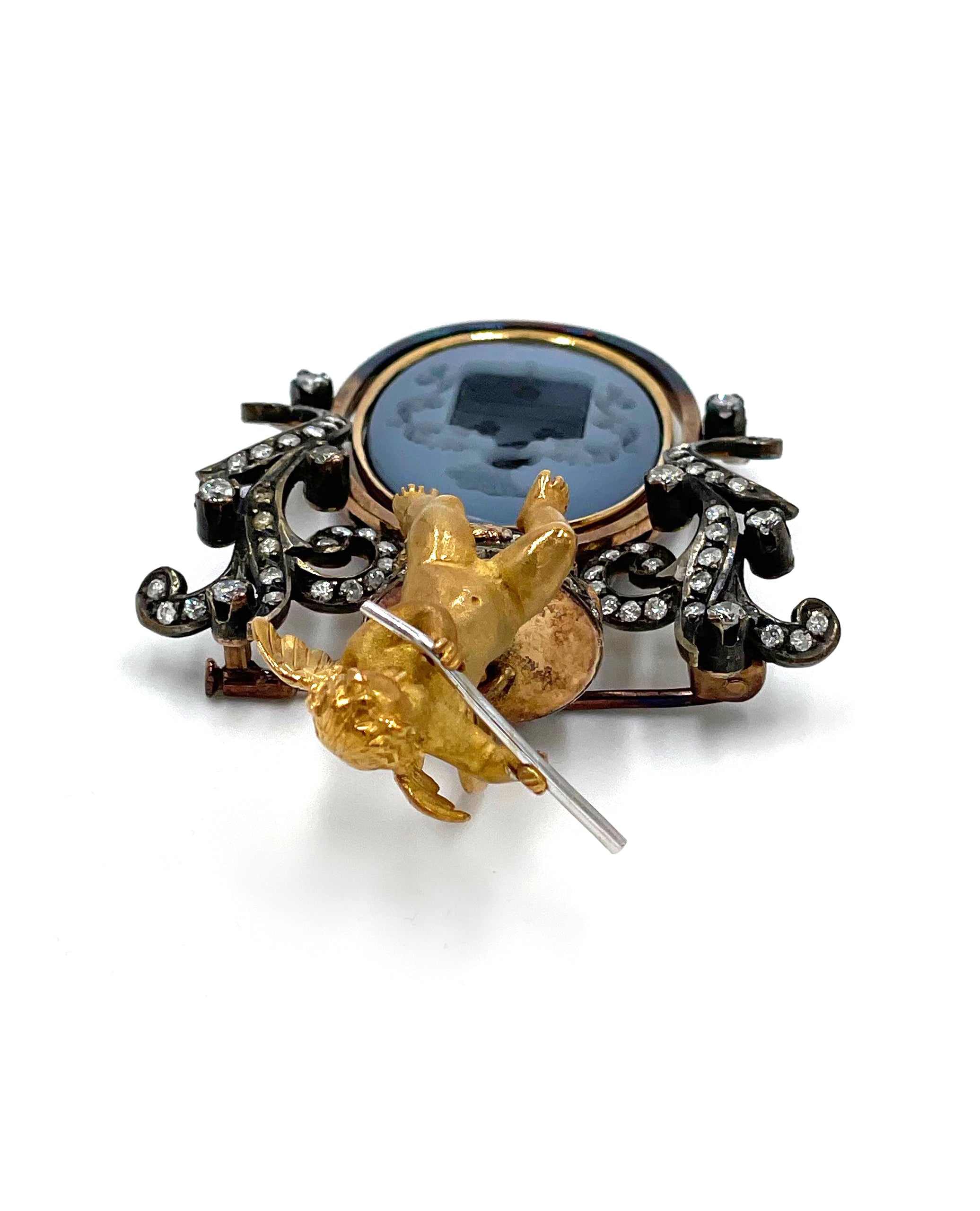 Pre-owned 18K Yellow Gold Intaglio and Diamond Brooch and Pendant