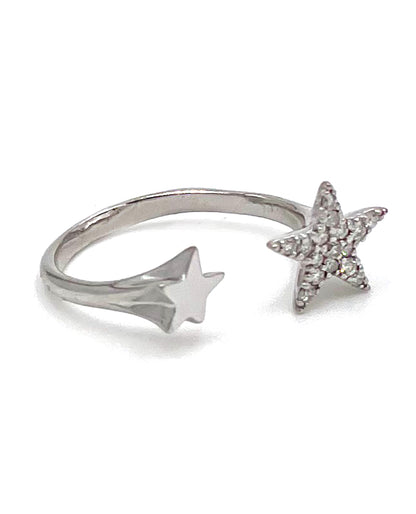 Double Star Ring with Diamonds in 14K White Gold