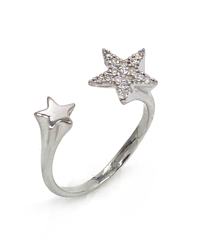 Double Star Ring with Diamonds in 14K White Gold
