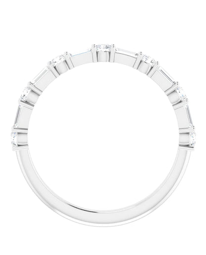 14K White Gold Anniversary Stackable Band with Round and Baguette Diamonds