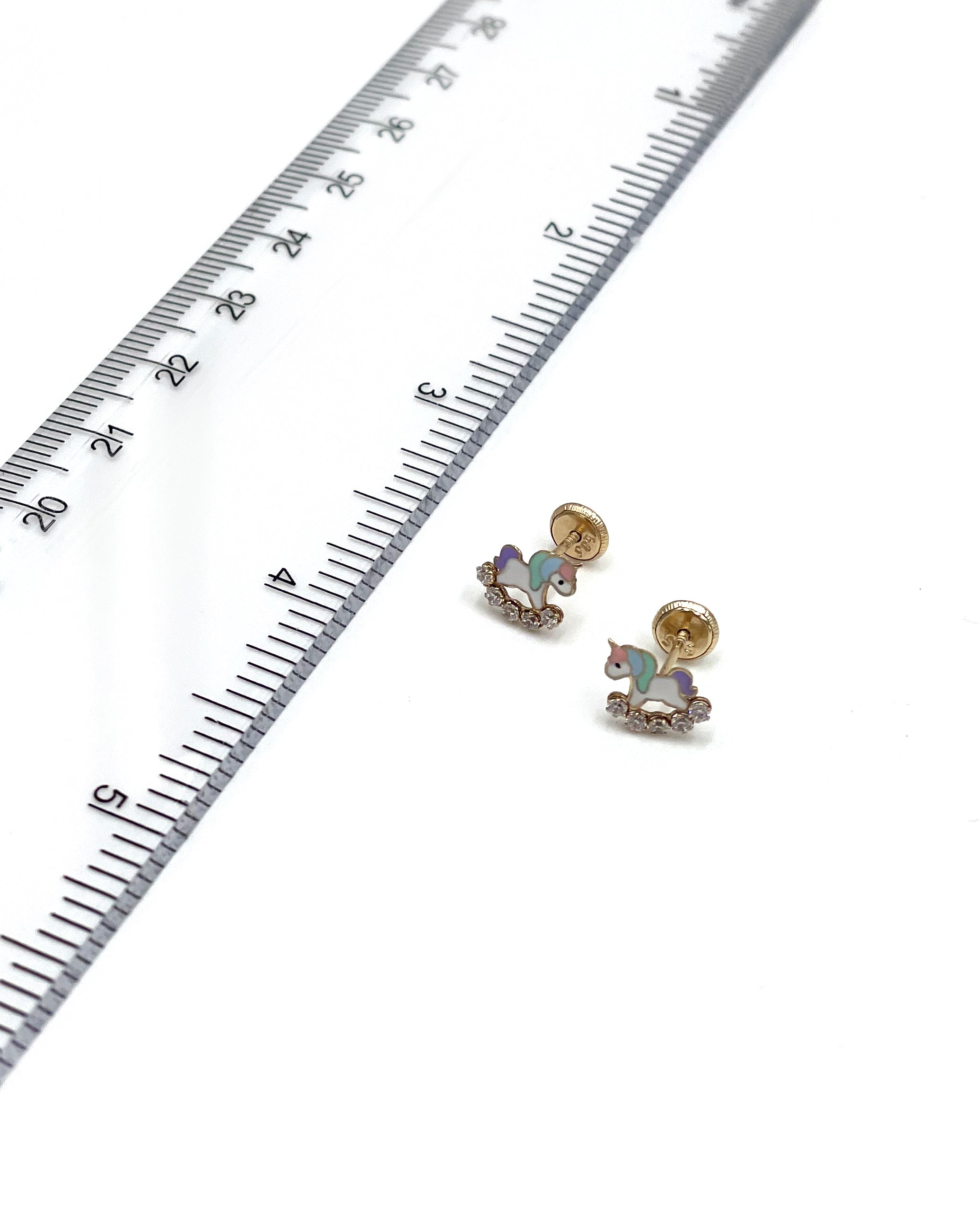 14K Yellow Gold Kid Unicorn Screwback Earrings