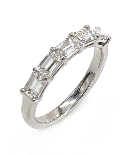 18K White Gold Band with Emerald Cut Diamonds