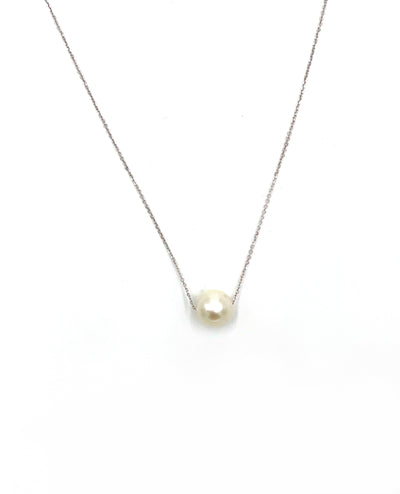 14K White Gold 16" Necklace with One 8.5mm Cultured Pearl