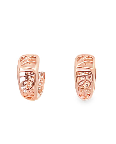 Sterling Silver CZ Huggie Earrings with Rose Gold Overlay