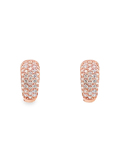 Sterling Silver CZ Huggie Earrings with Rose Gold Overlay