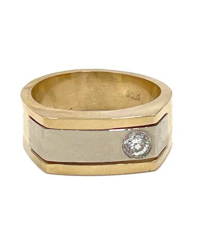 14K White & Yellow Gold Men's Ring with Diamond