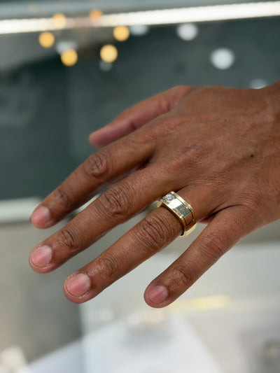 14K White & Yellow Gold Men's Ring with Diamond