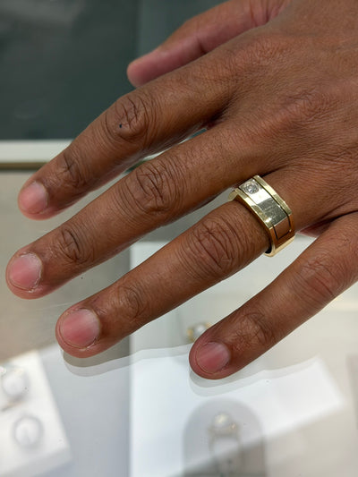 14K White & Yellow Gold Men's Ring with Diamond