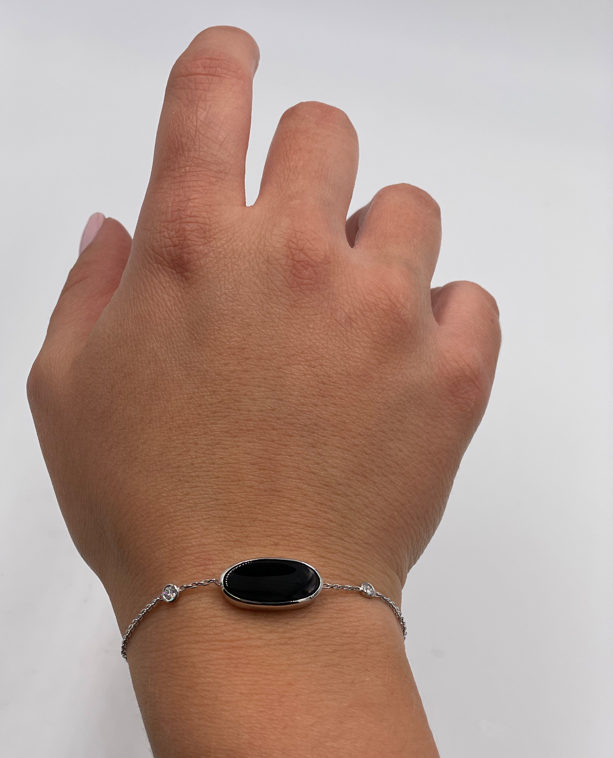 14K White Gold Black Onyx and Diamond Bracelet