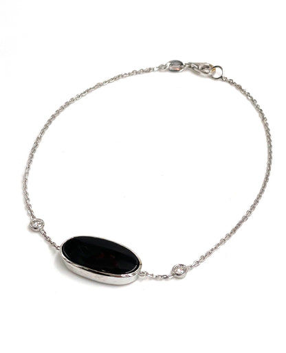 14K White Gold Black Onyx and Diamond Bracelet