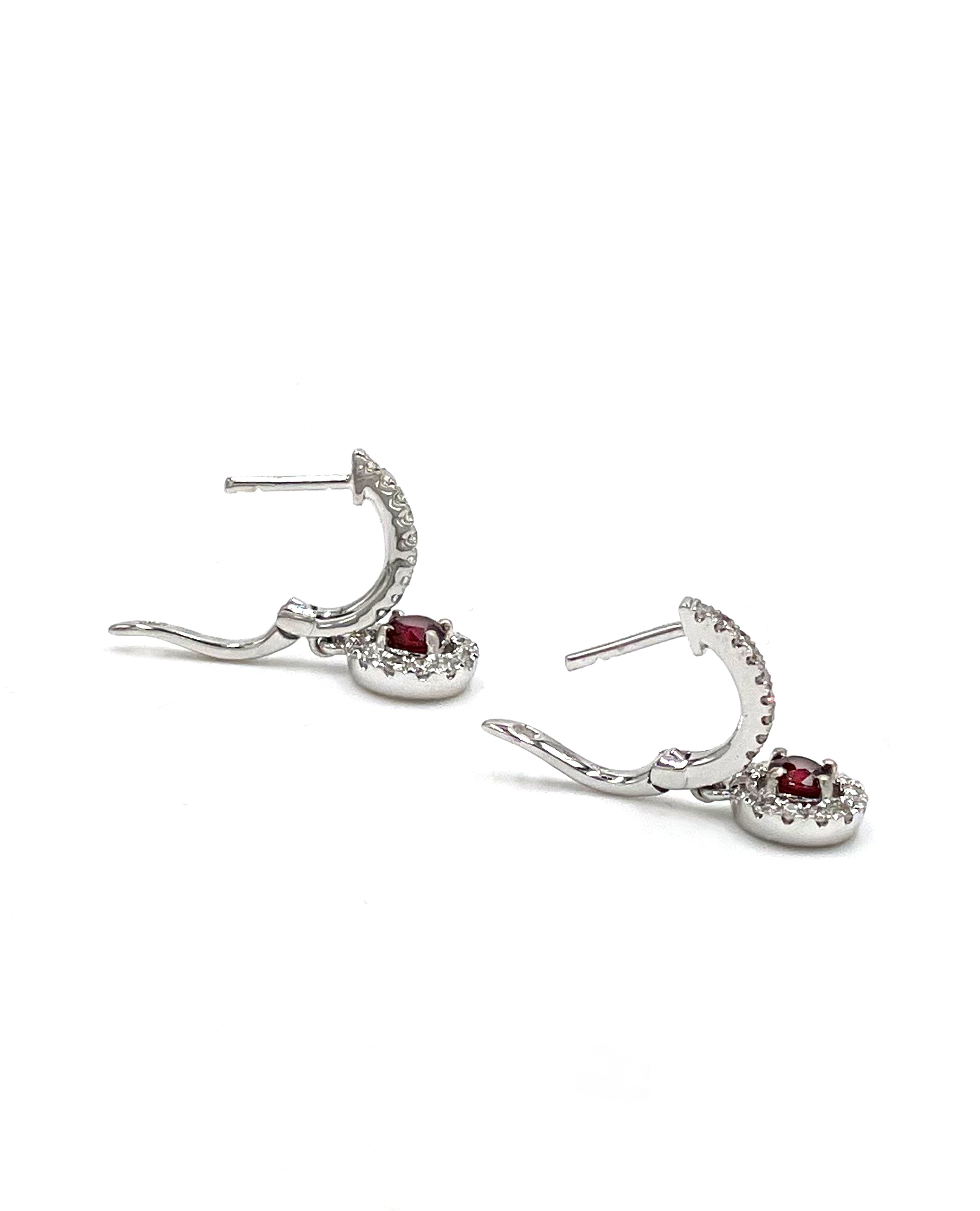 18K White Gold Drop Earrings with Round Rubies and Diamonds