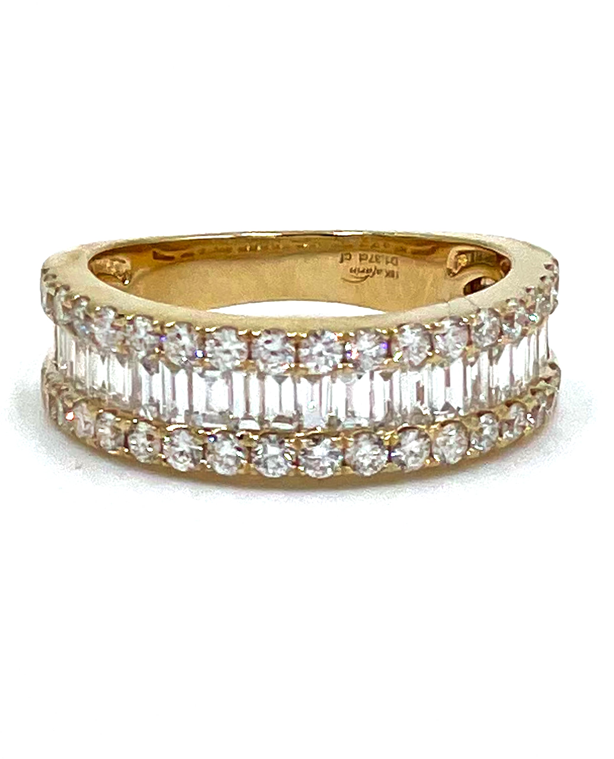 18K Yellow Gold Baguette and Round Diamond Ring