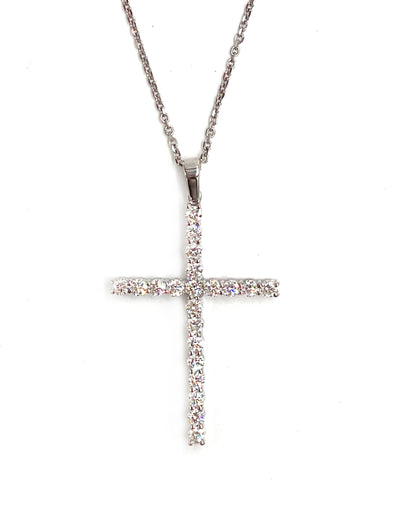 14K White Gold Diamond Cross Necklace