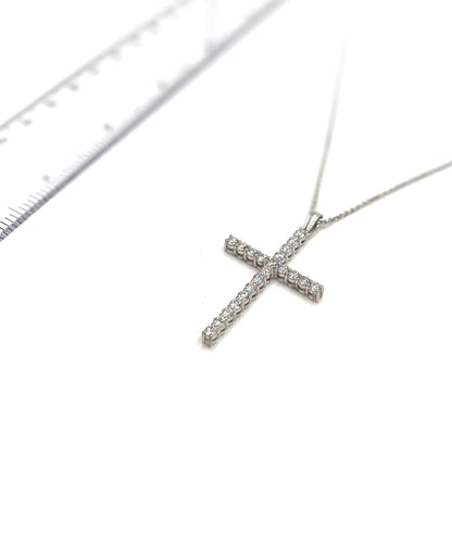 14K White Gold Diamond Cross Necklace