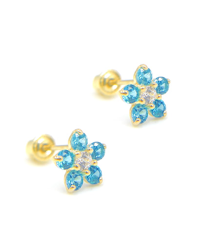 14k Yellow Gold Birthday Flower Earrings with Five Petals - December with Screwbacks