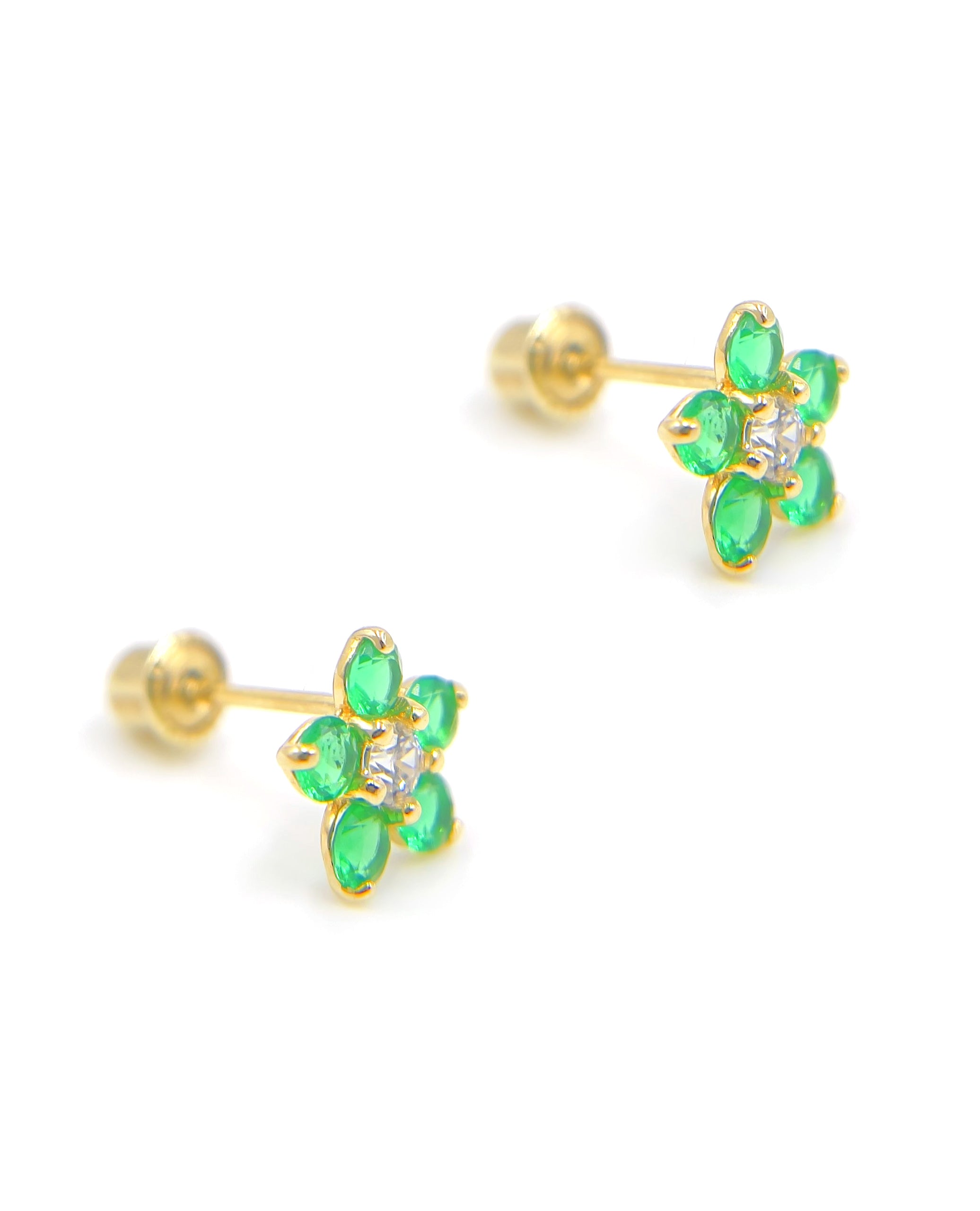 14k Yellow Gold Birthday Flower Earrings with Five Petals - May with Screwbacks