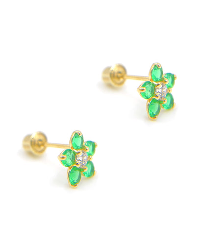 14k Yellow Gold Birthday Flower Earrings with Five Petals - May with Screwbacks