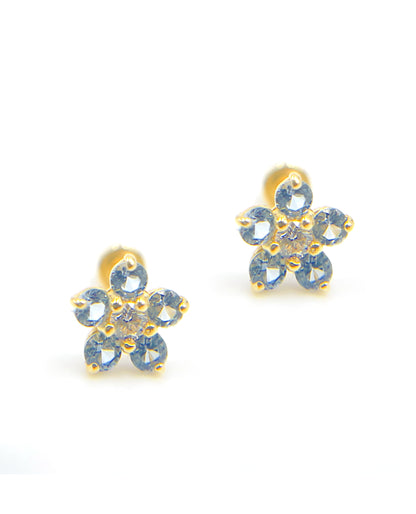 14k Yellow Gold Birthday Flower Earrings with Five Petals - March with Screwbacks