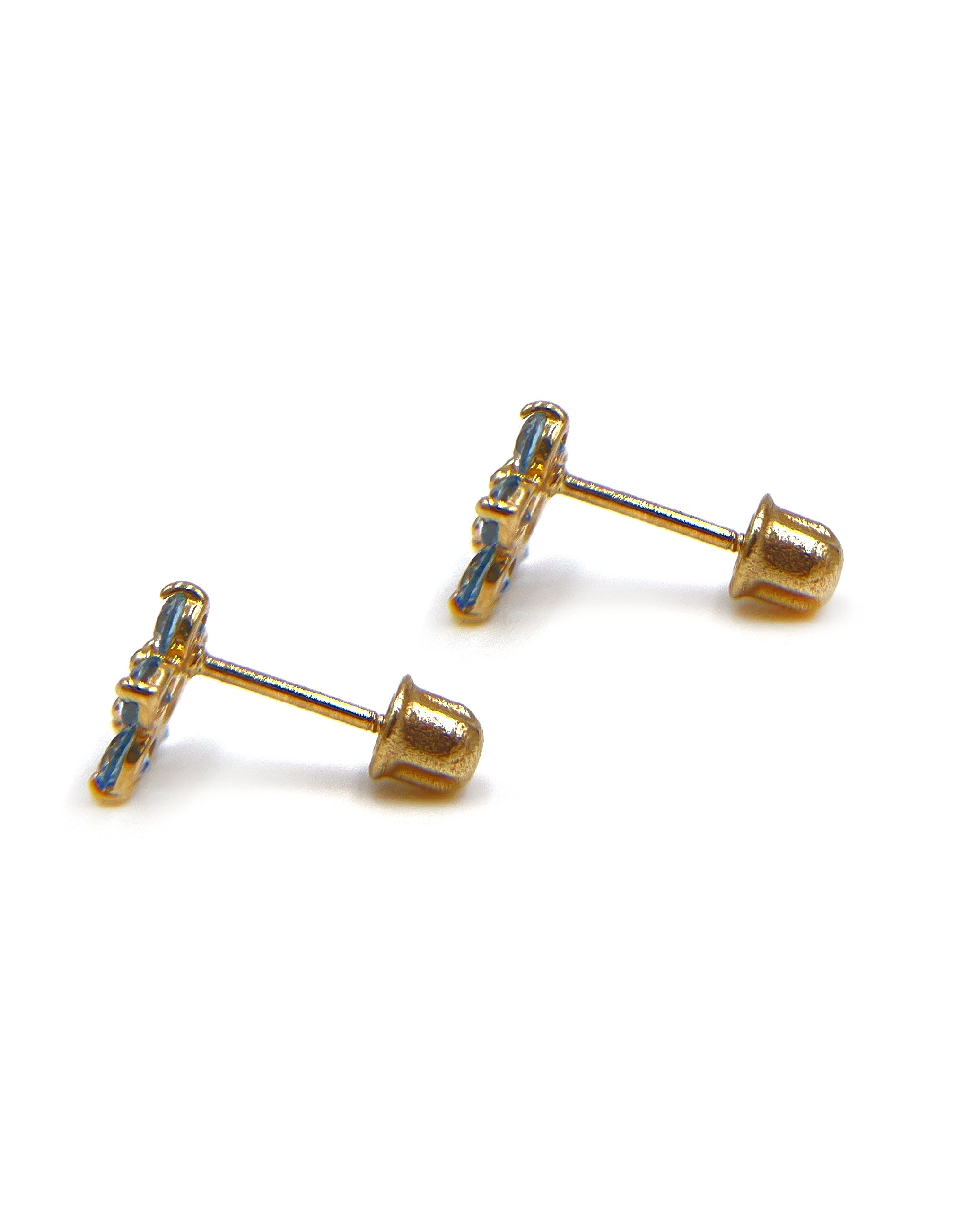 14k Yellow Gold Birthday Flower Earrings with Five Petals - March with Screwbacks