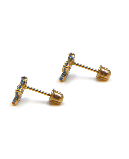 14k Yellow Gold Birthday Flower Earrings with Five Petals - March with Screwbacks
