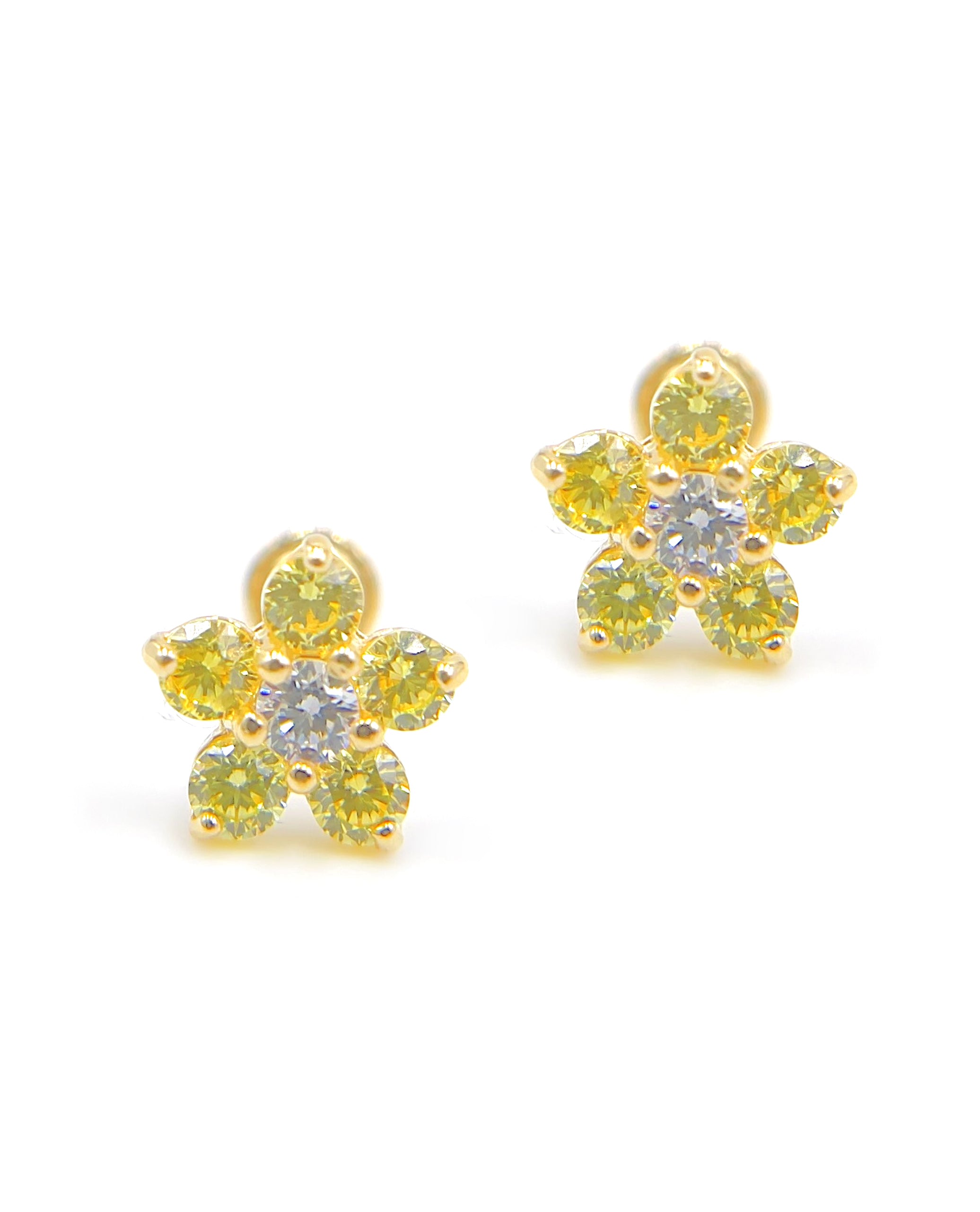 14k Yellow Gold Birthday Flower Earrings with Five Petals - November with Screwbacks