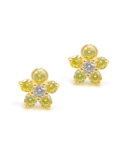 14k Yellow Gold Birthday Flower Earrings with Five Petals - November with Screwbacks