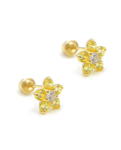 14k Yellow Gold Birthday Flower Earrings with Five Petals - November with Screwbacks