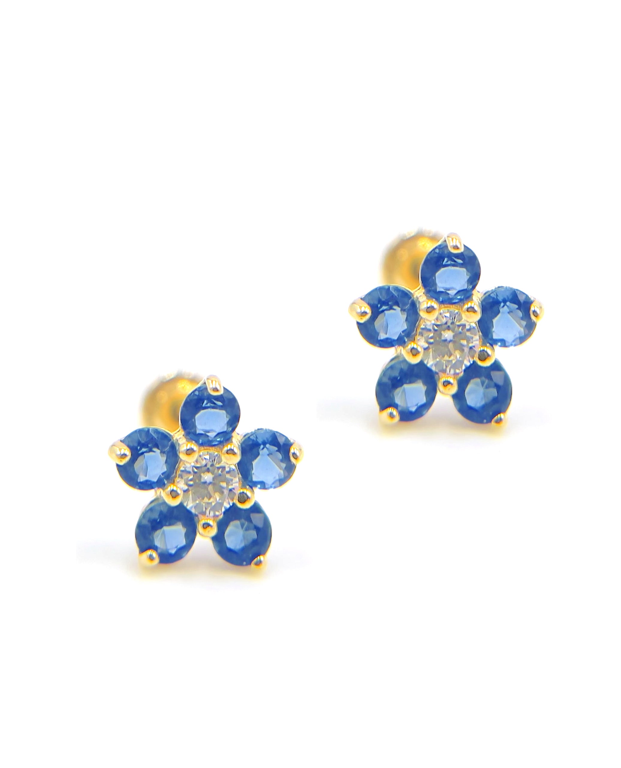 14k Yellow Gold Birthday Flower Earrings with Five Petals - September with Screwbacks