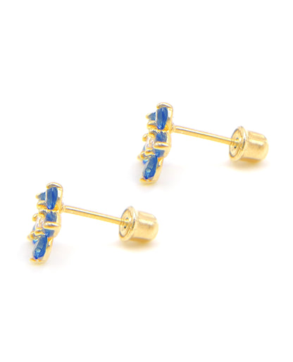 14k Yellow Gold Birthday Flower Earrings with Five Petals - September with Screwbacks
